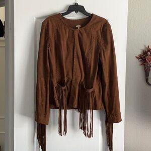 Reba Brown Leather Fringe Jacket